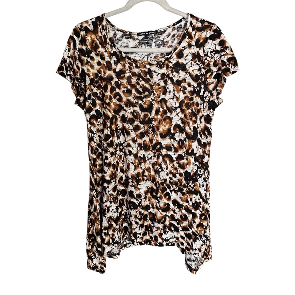 Cable & Gauge Women’s Sz M Abstract Short Sleeve Hankerchief Hem Tunic Top